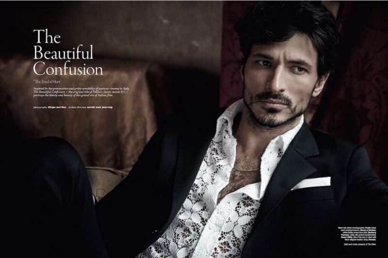 Andres Velencoso Segura wears a lace top from Burberry for the pages of The Rake.