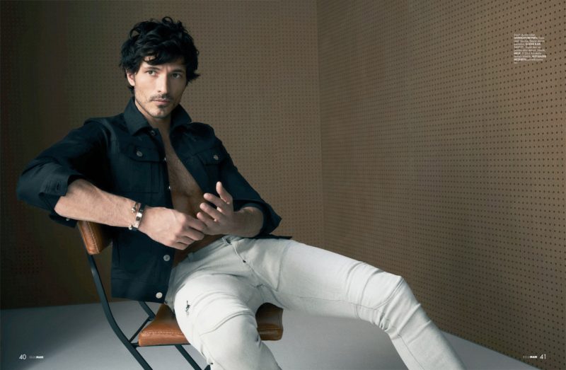 Andres Velencoso Segura wears black and white denim from Givenchy and G-Star Raw.