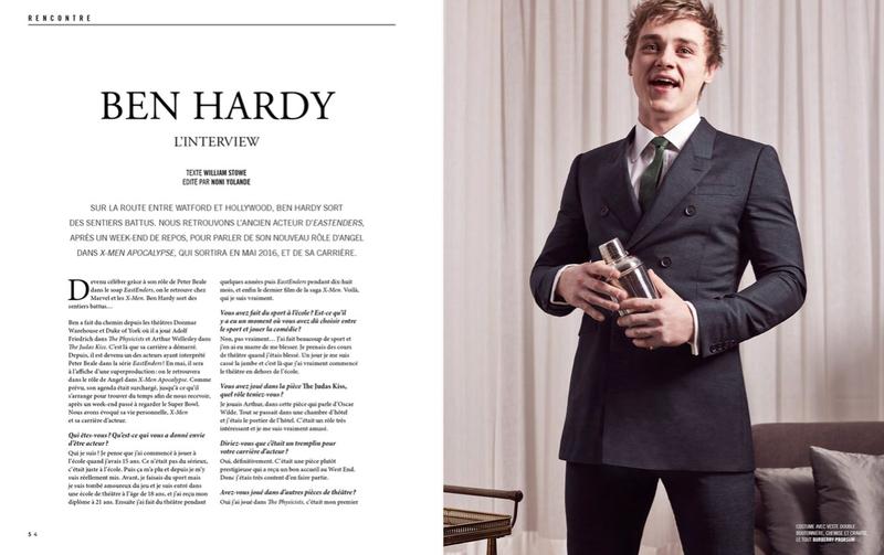Ben Hardy dons a double-breasted suit from British fashion house Burberry for Apollo magazine.