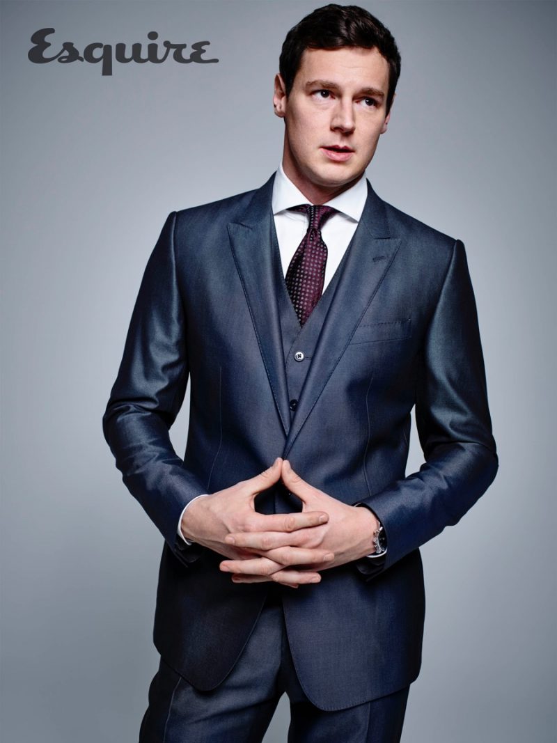 American Psycho: The Musical star Benjamin Walker pictured in a dapper three-piece suit for Esquire.