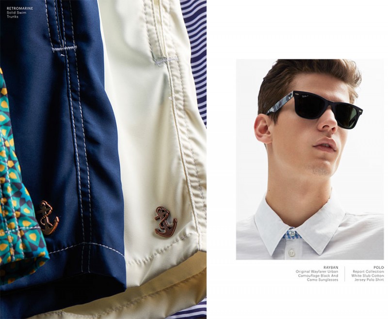 Nate Hill wears sunglasses Ray-Ban and shirt Polo.
