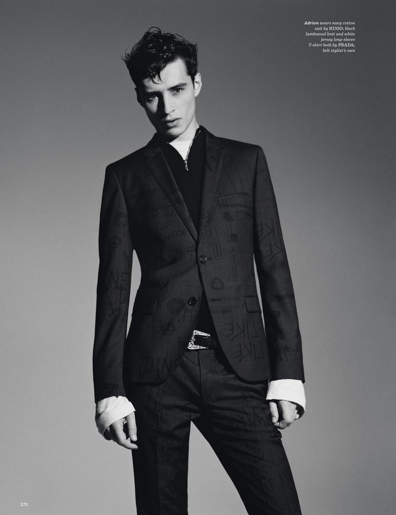 Adrien Sahores embraces a tonal graphic suit from HUGO by Hugo Boss.