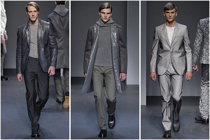 Shades of grey came together for Italo Zucchelli's fall-winter 2010 outing for Calvin Klein Collection. Leather outerwear and ribbed tops made quite the style statement.
