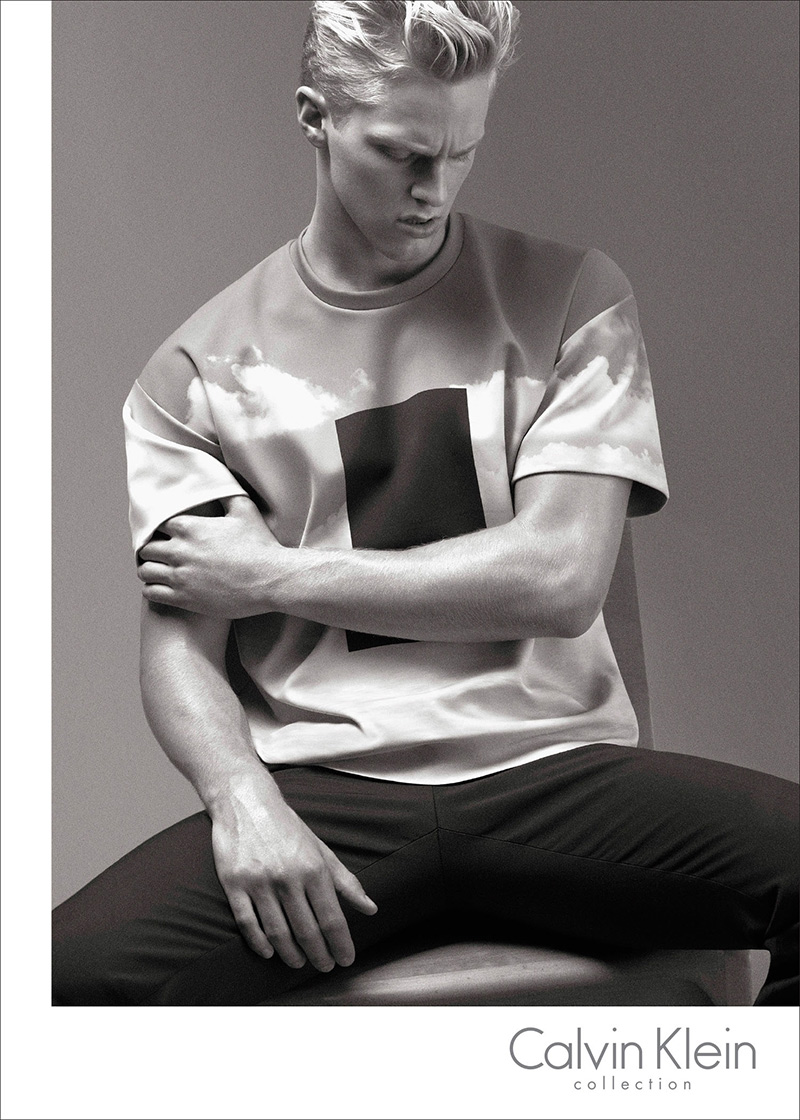 Ad Campaign: Clark Bockelman models one of Calvin Klein Collection's signature pieces for spring-summer 2014.