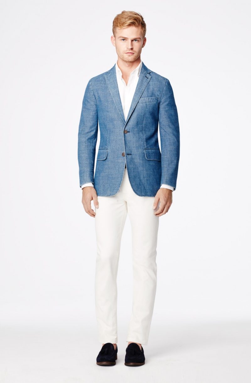 Canvas by Lands' End Chambray Blazer and White Trousers