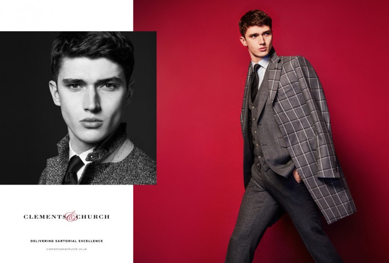Embracing shades of grey, Matthew Holt is pictured in a windowpane print overcoat.