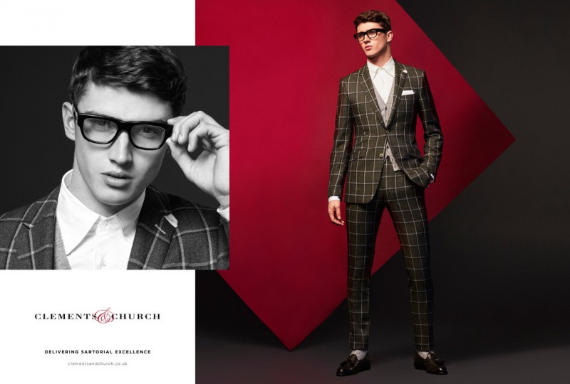 Matthew Holt dons windowpane print suiting from Clements & Church.