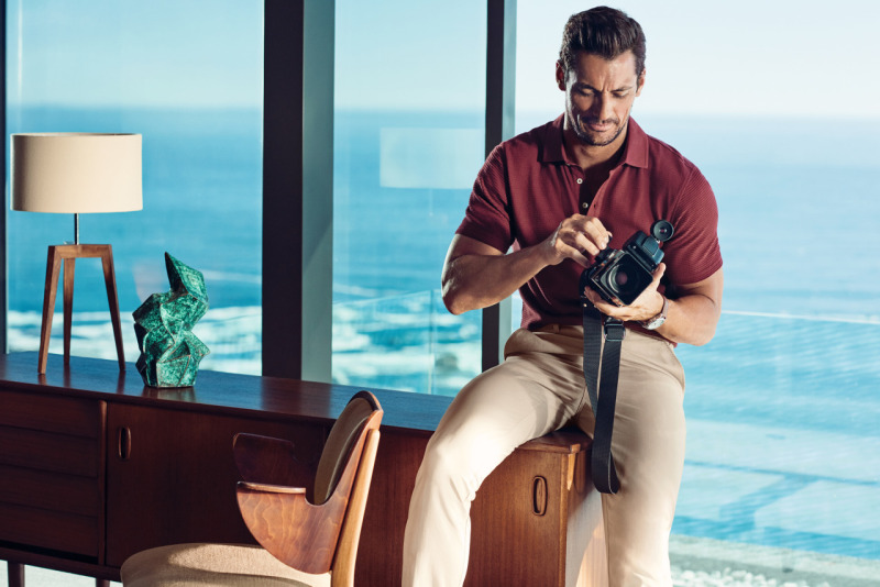 Captured indoors, David Gandy fiddles with a camera for Marks & Spencer's spring-summer 2016 campaign.