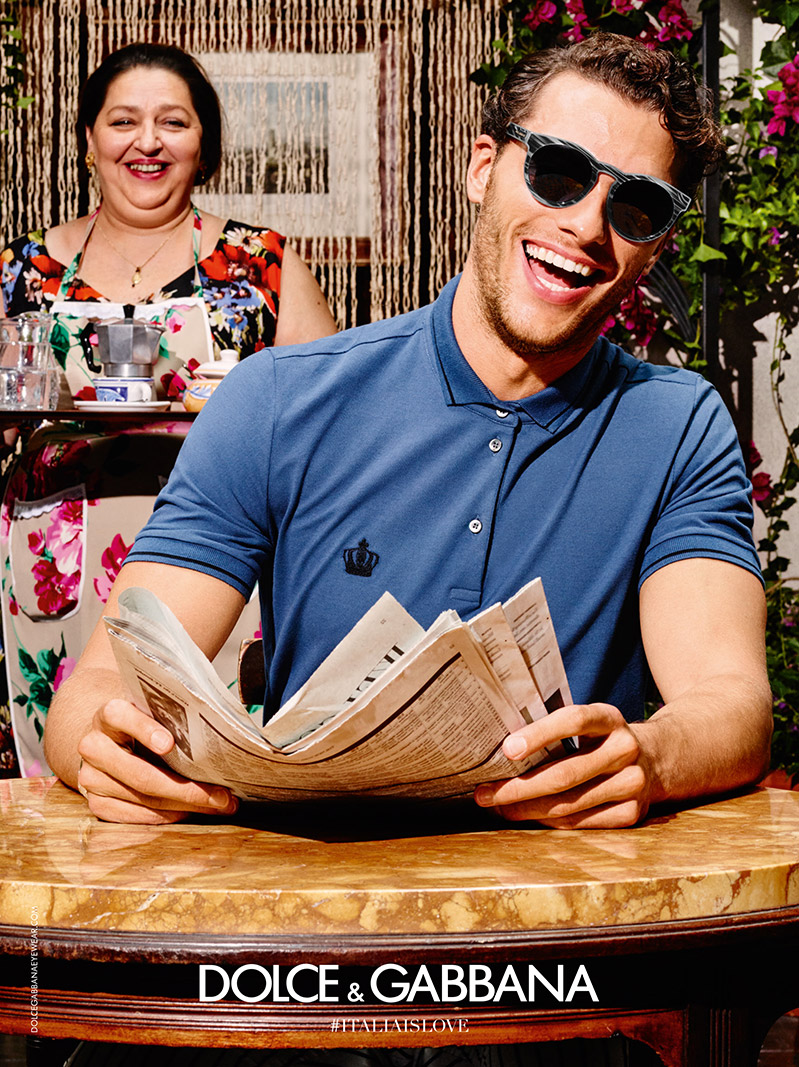 Model Aurelien Muller is all smiles for Dolce & Gabbana's summer 2016 eyewear campaign.