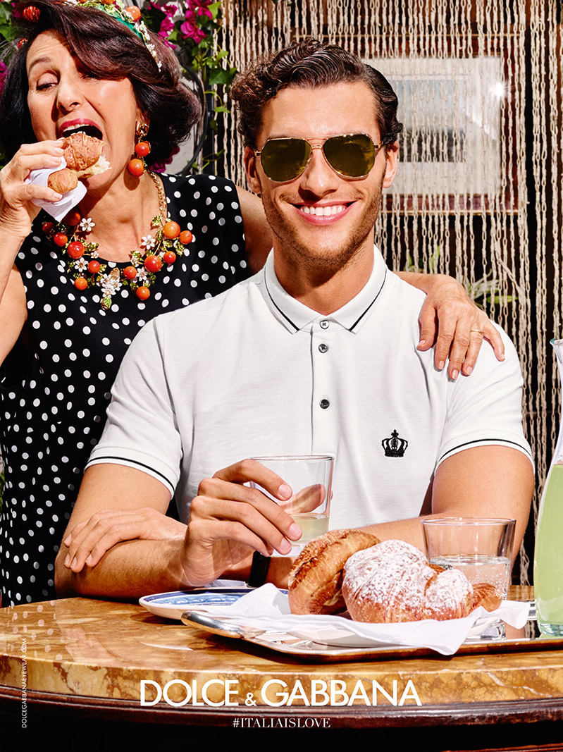 Aurelien Muller models sunglasses and a smart polo shirt for Dolce & Gabbana's summer 2016 eyewear campaign.