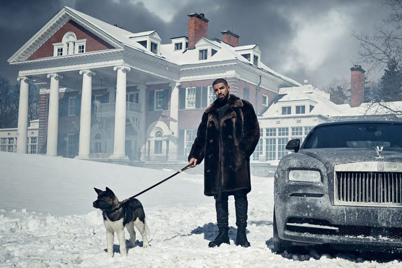 Drake takes to the snow as he poses in a double-breasted fur coat for his VIEWS album artwork.