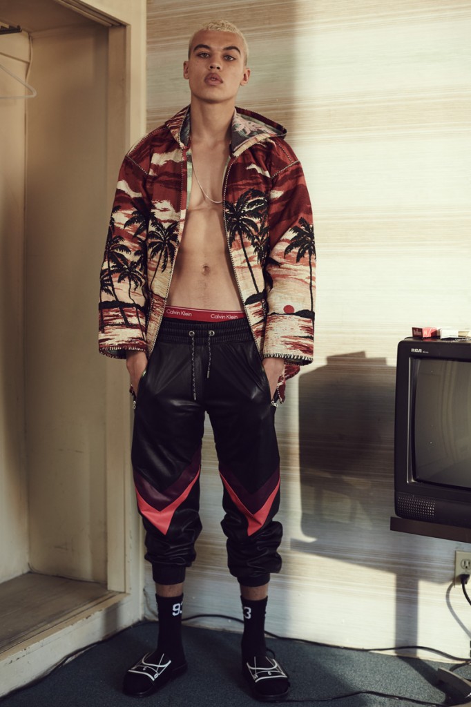 Dudley O'Shaughnessy is front and center in a graphic Saint Laurent jacket with House of Holland pants.