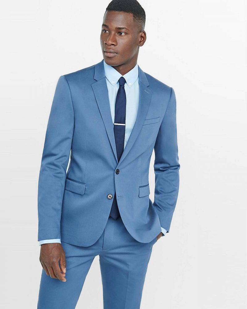 Express SKinny Innovator Cotton Sateen Blue Suit