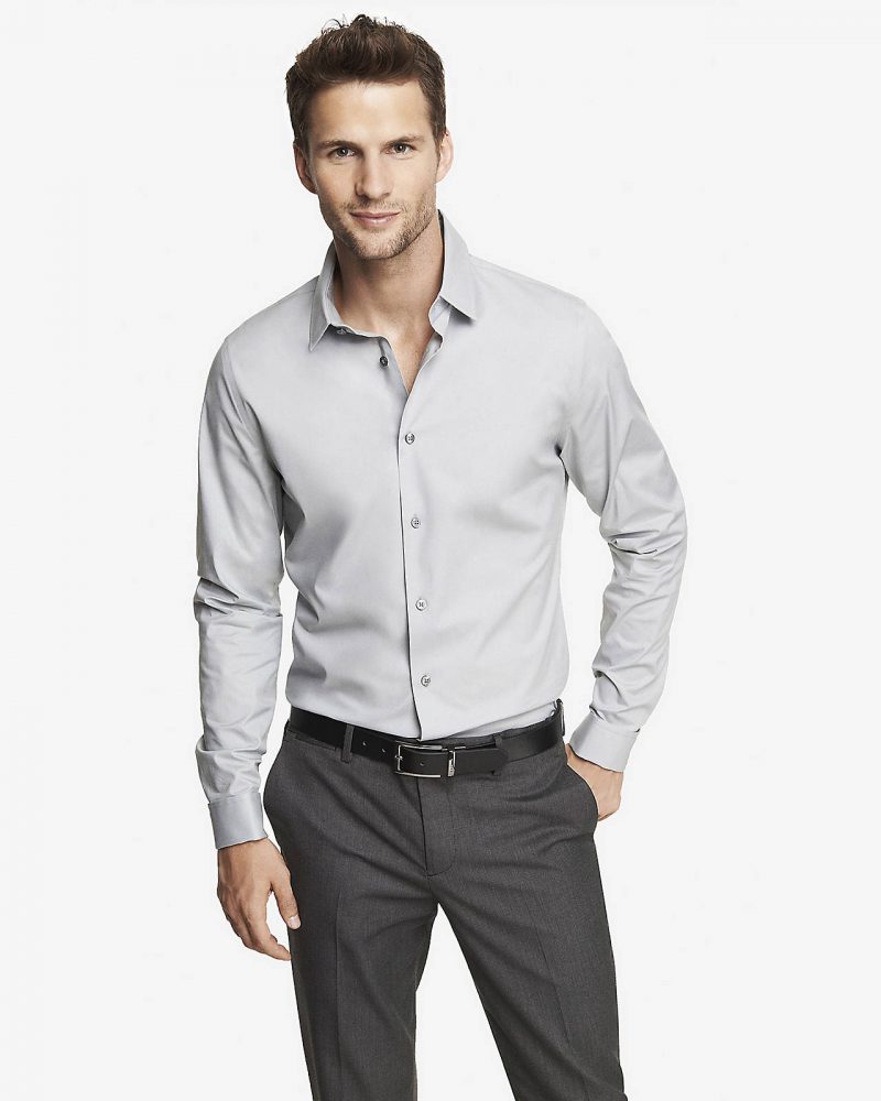 Express Fitted French Cuff 1MX Shirt in Shark Grey