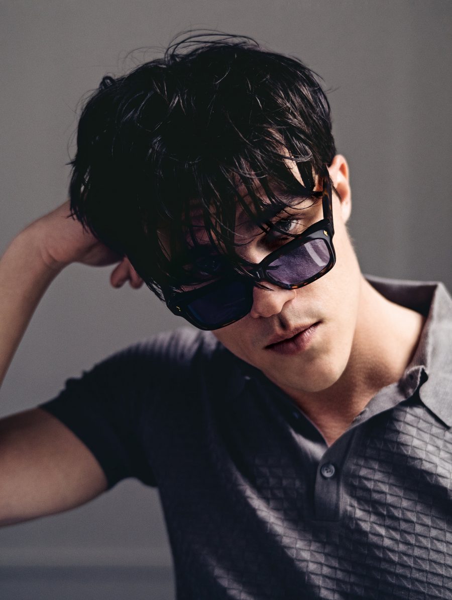 Finn Wittrock dons stylish sunglasses from Jacques Marie Mage.