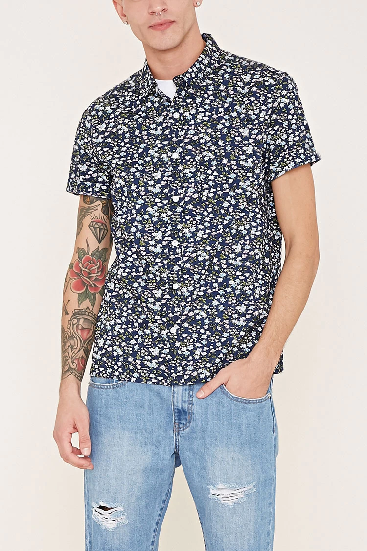 Forever 21 Men Floral Print Short-Sleeve Shirt