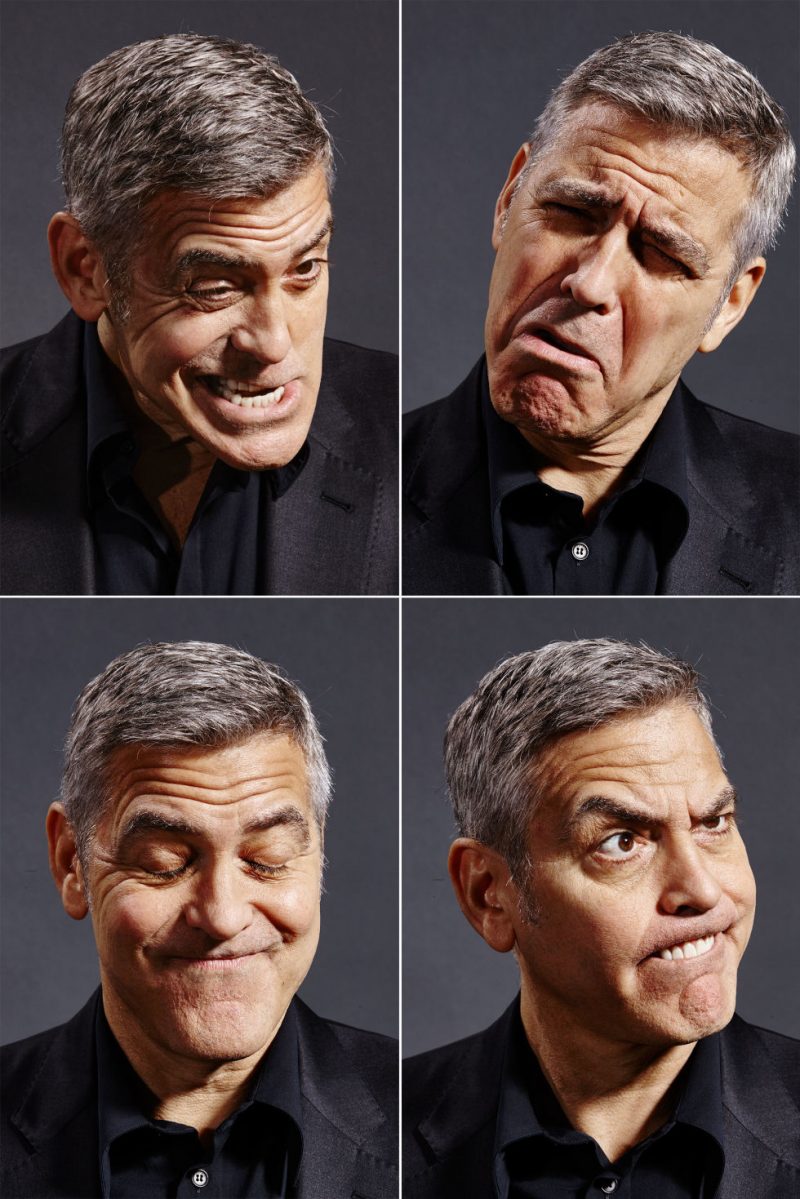 George Clooney makes cheeky faces for the lens of photographer Nigel Parry.