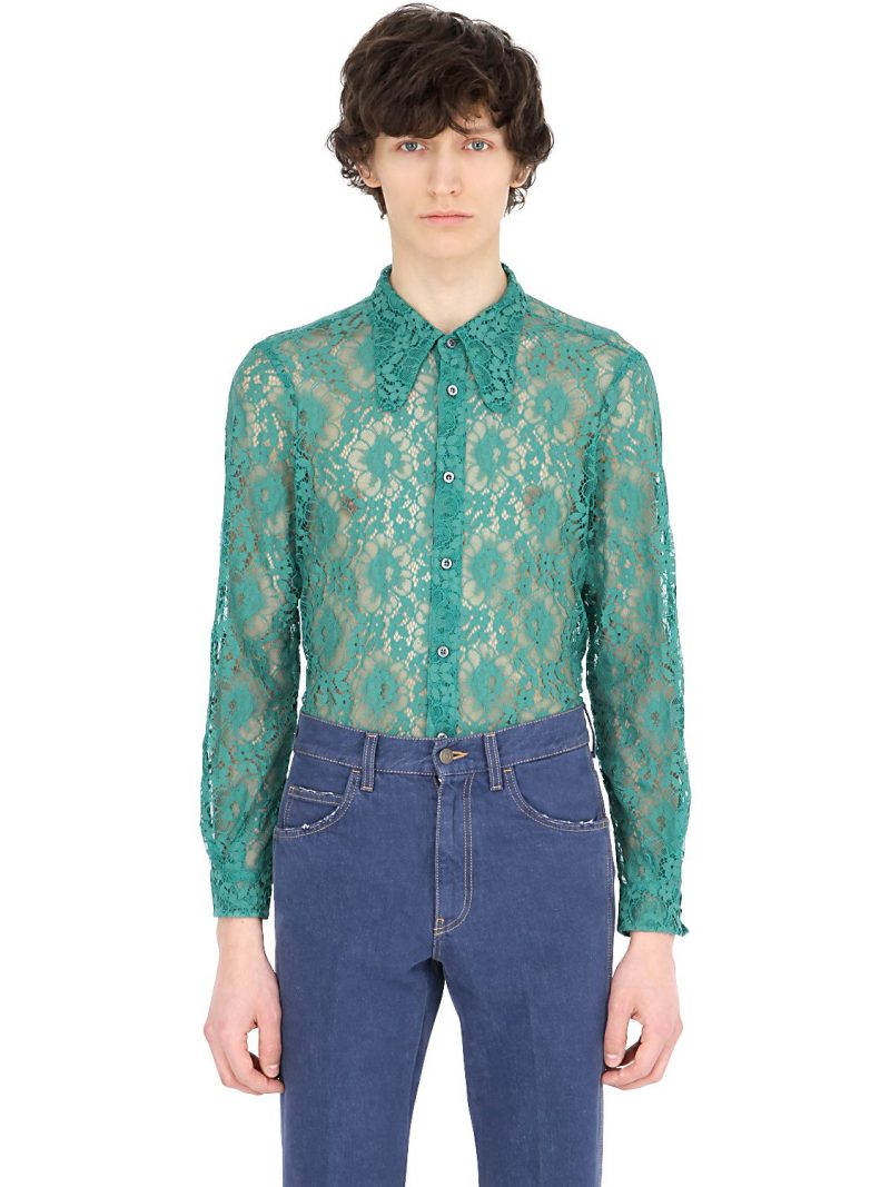 Gucci Men Lace Shirt with 70s Style Collar