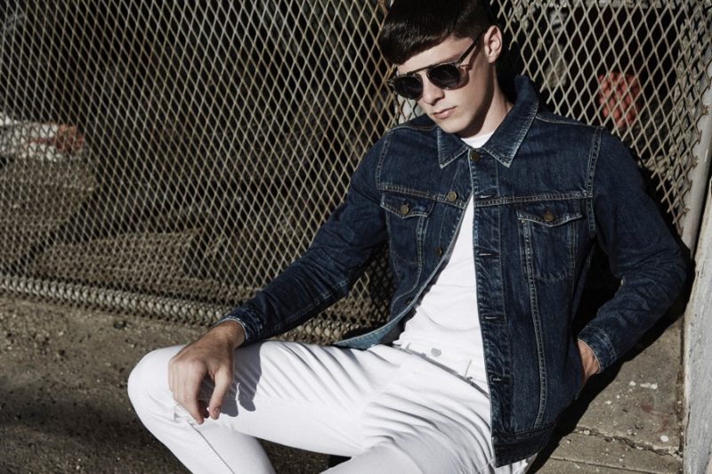 Model Dallas Haupt dons a denim jacket from Hampton & Baker's debut collection.