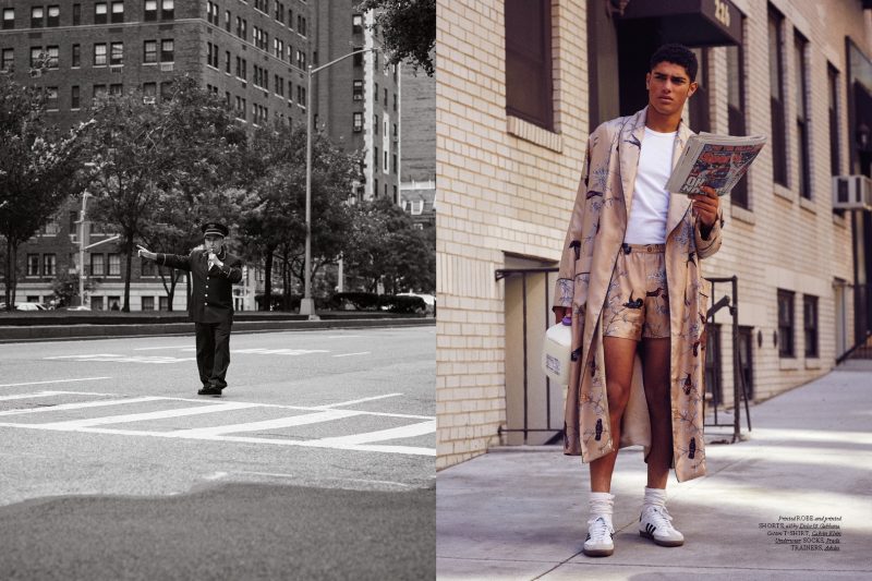 Torin Verdone makes a printed statement in shorts and a robe from Dolce & Gabbana.