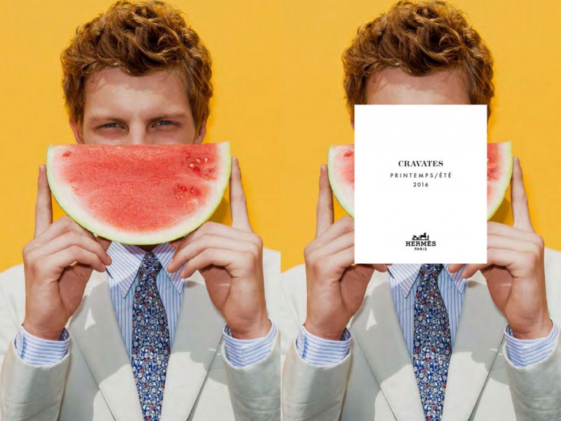 Posing with a watermelon, Tim Schuhmacher connects with Hermès for its most recent menswear outing.