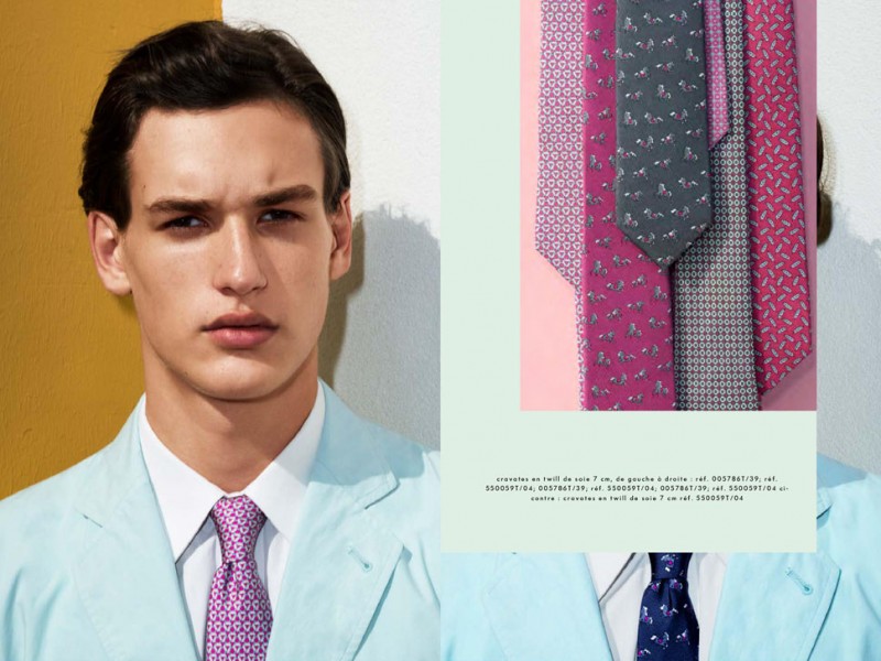 Model Jegor Venned embraces spring hues with Hermès' men's tailoring.