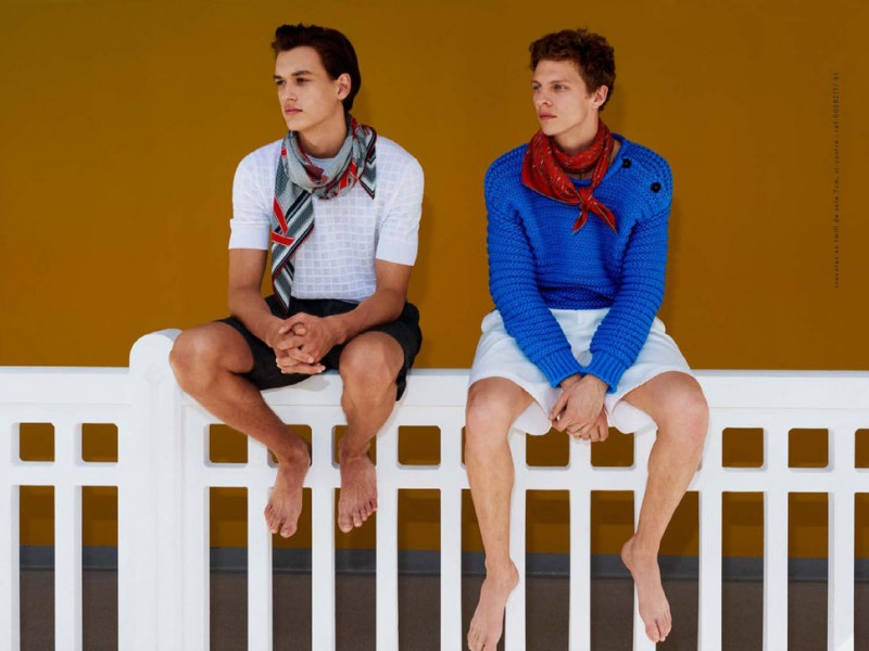 Jegor Venned and Tim Schuhmacher relaxed in light knits and must-have scarves from Hermès.