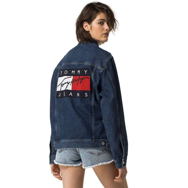 tommy hilfiger denim jacket with logo on back