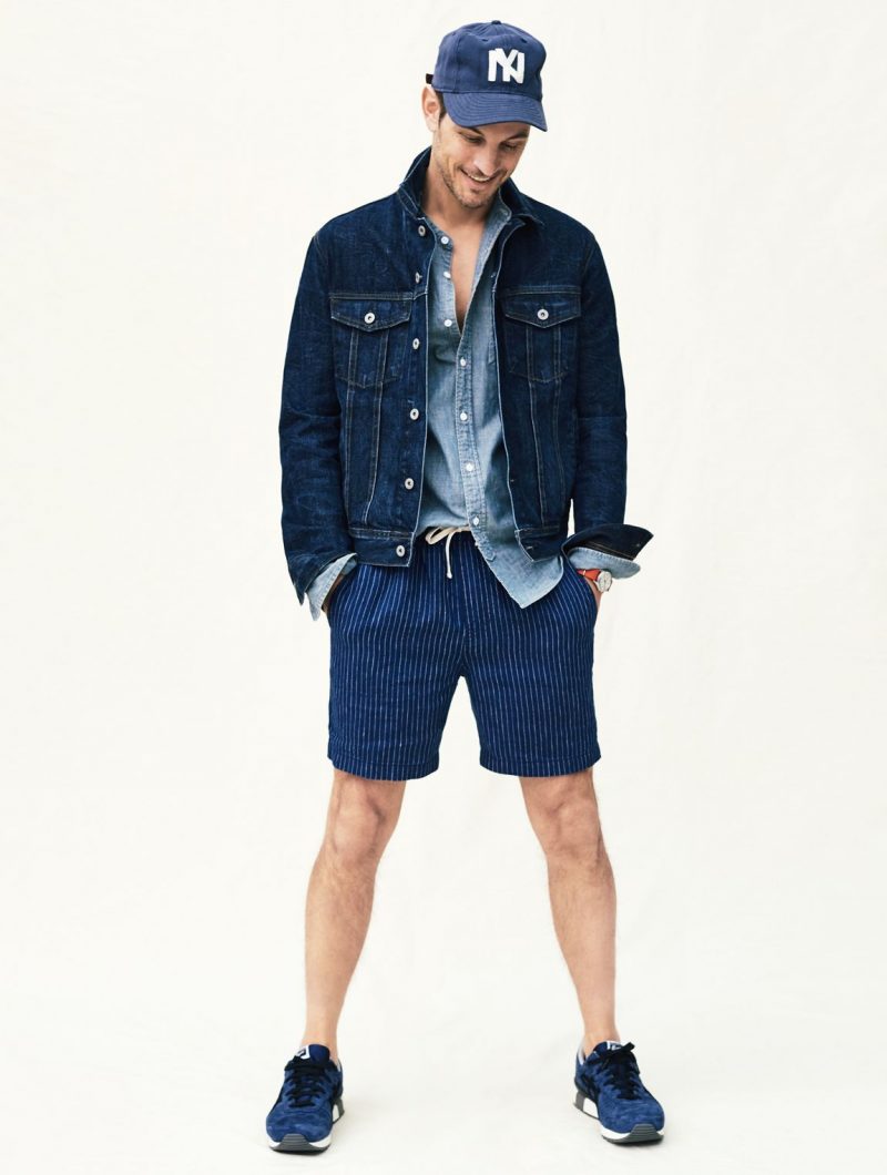 Kelly Rippy doubles down on denim and champions blue in J.Crew's dock shorts in an indigo striped Irish linen finish.