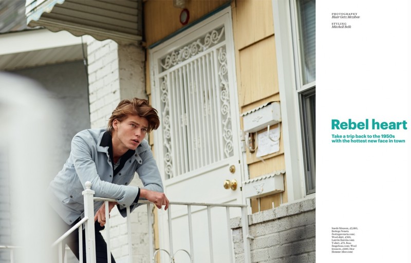 Jordan Barrett photographed by Blair Getz Mezibov in a lightweight Bottega Veneta jacket for The Sunday Telegraph.