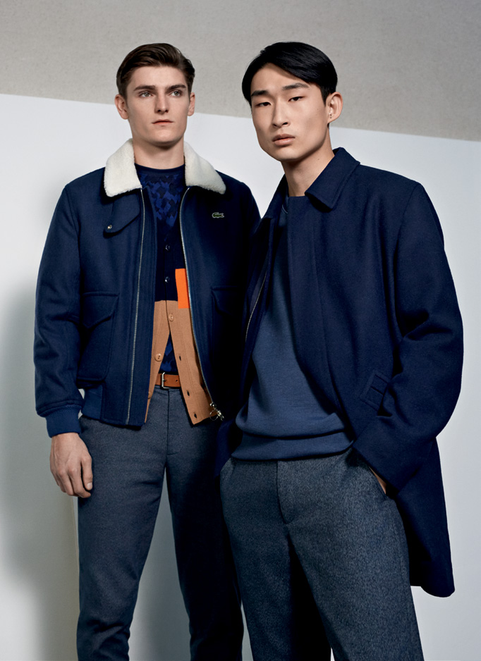 Models Alexander Beck and Sang Woo Kim star in Lacoste Live's fall-winter 2016 lookbook.