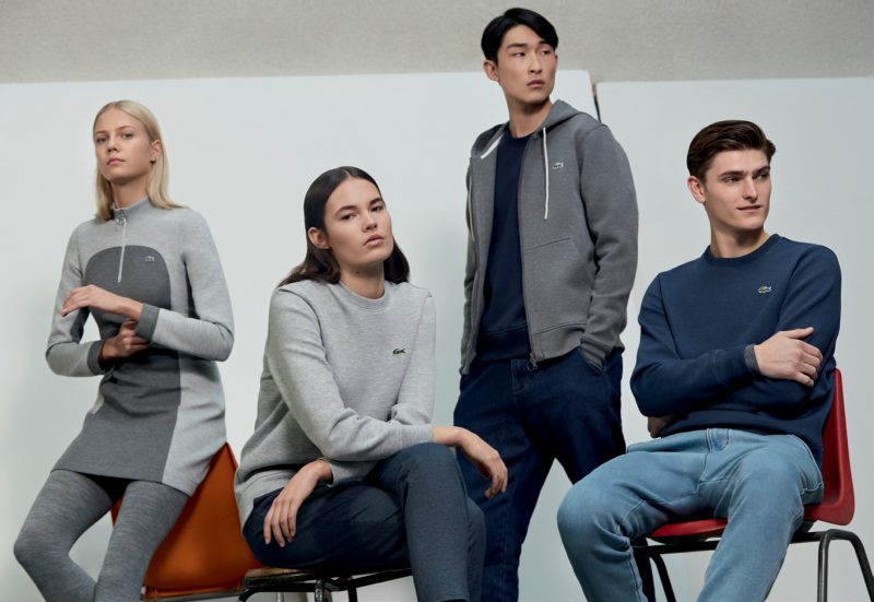 Grey and navy provide the casual color palette for Lacoste Live's leisurewear. 