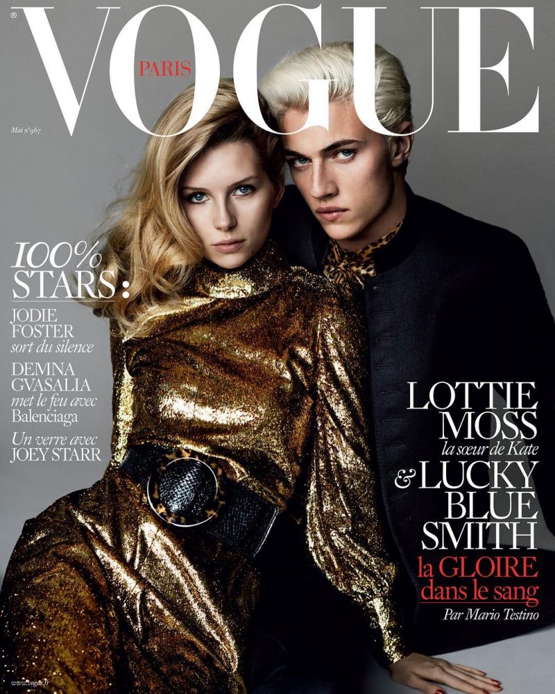 Lottie Moss and Lucky Blue Smith cover the May 2016 issue of Vogue Paris.