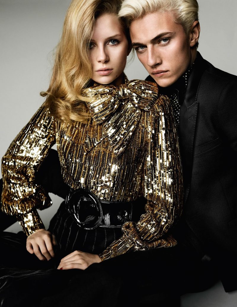 Lottie Moss and Lucky Blue Smith pictured in Saint Laurent by Hedi Slimane.