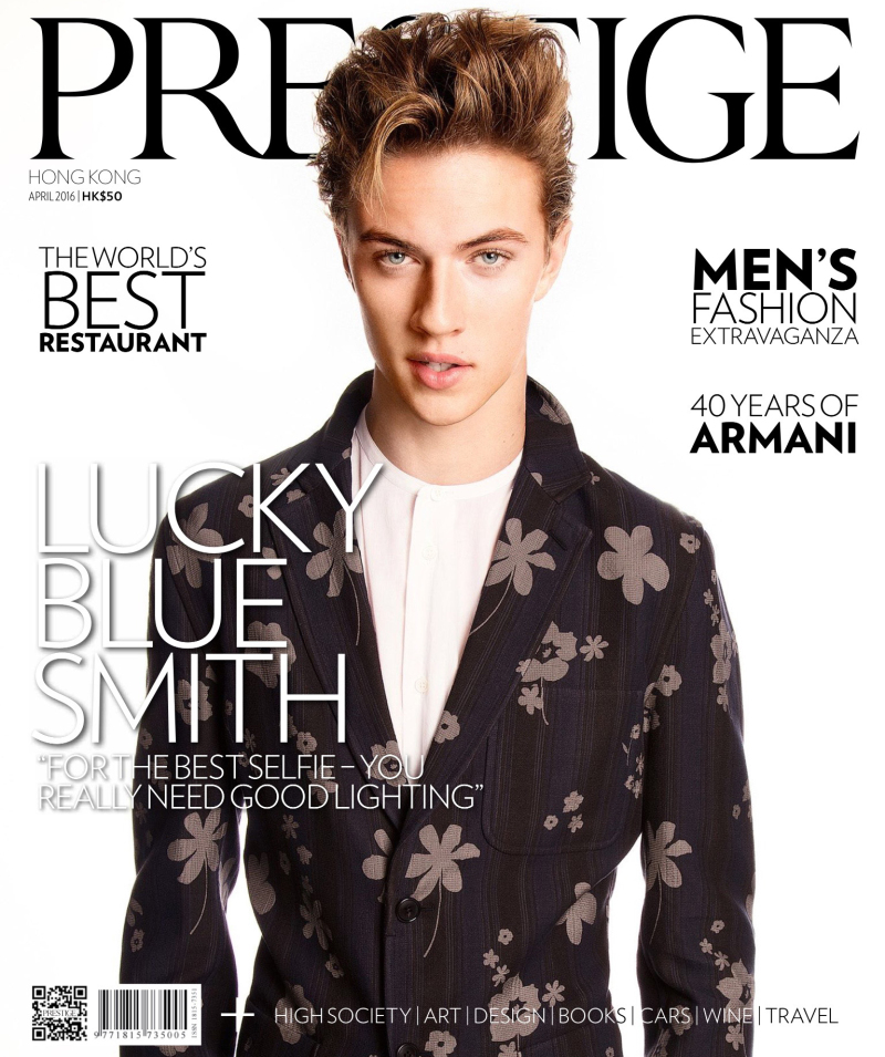 Lucky Blue Smith dons a look from Hermes for the April 2016 cover of Prestige Hong Kong.