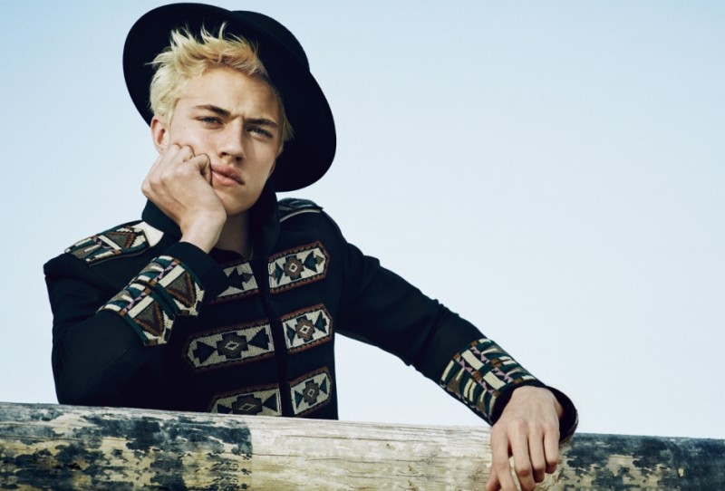 Lucky Blue Smith rocks an embellished jacket from Valentino.
