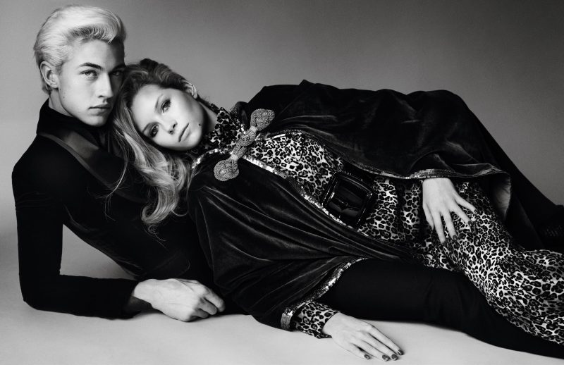 Lucky Blue Smith poses with Lottie Moss for the pages of Vogue Paris.