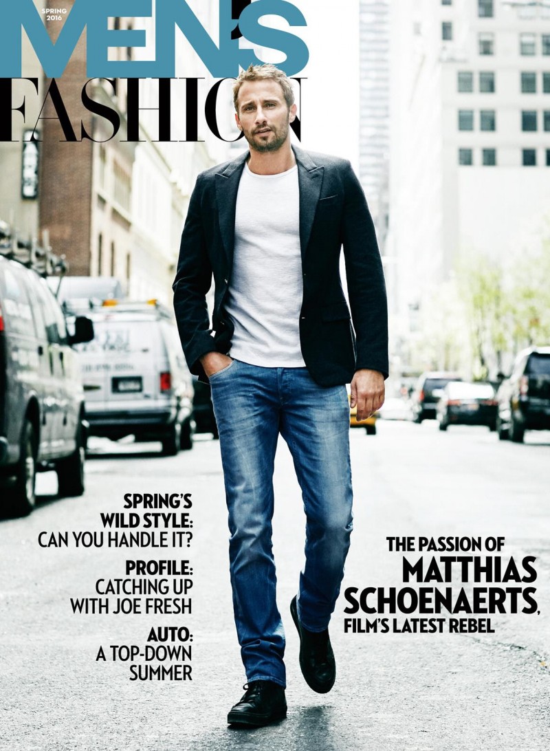 Matthias Schoenaerts covers the spring 2016 issue of Men's Fashion.