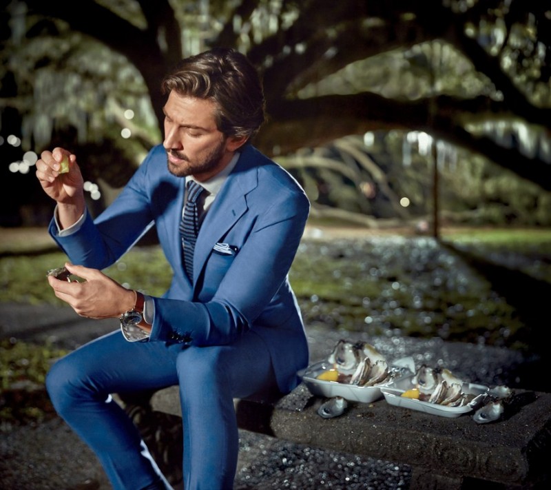 Michiel Huisman pictured in a blue Kiton suit.