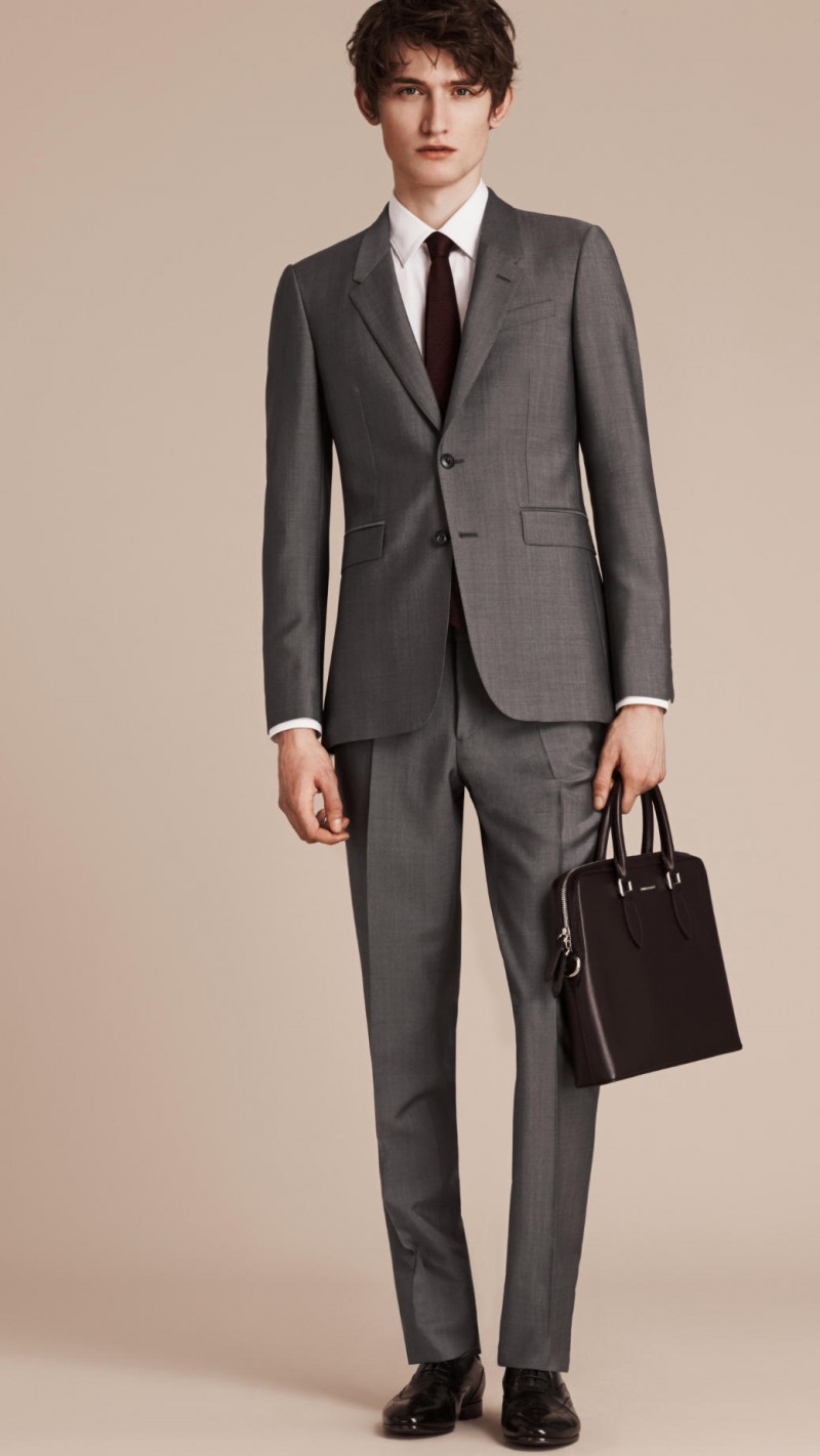 Mr. Burberry Slim-Fit Wool Mohair Suit in Mid-Grey