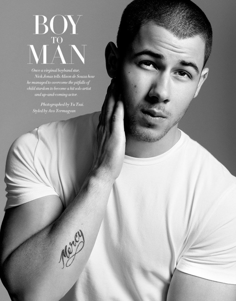 Nick Jonas dons a classic white t-shirt for his Harper's Bazaar Man Singapore shoot.