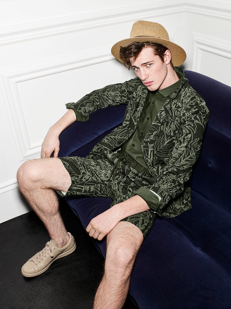 Tropical Flair: Robbie Beester is captured in Le 31's Tropical Night Camo short suit. » Simons Inspires with Modern Prom Styles Tropical Flair: Robbie Beester is captured in Le 31's Tropical Night Camo short suit.