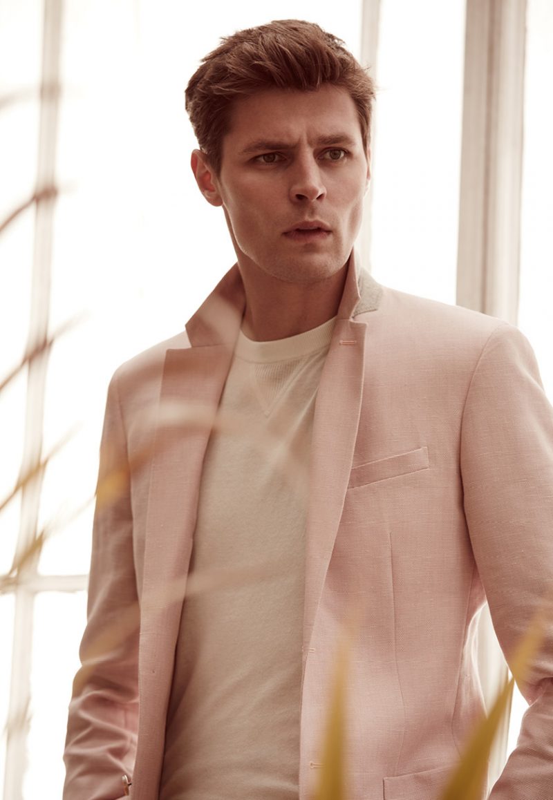 Adrian Wlodarski wears pink Tate B jacket, and Princeton tee from Reiss.