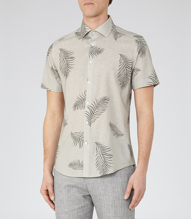 Reiss Printed Feather Short-Sleeve Shirt