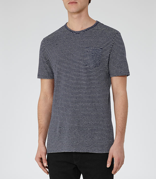 Reiss Striped Linen Pocket Tee