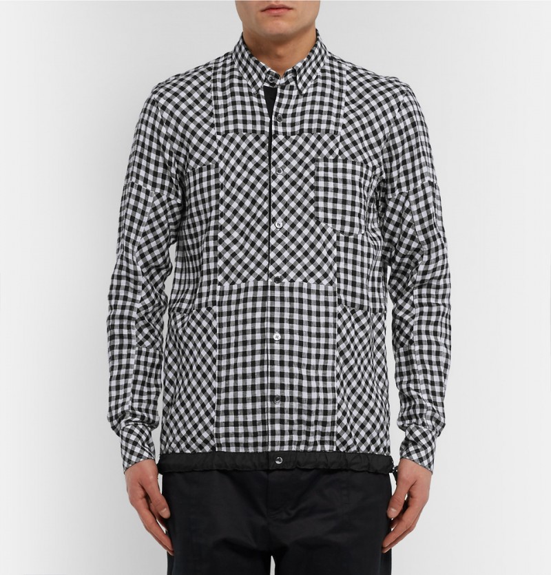 Sacai Drawstring Hem Checked Linen Shirt