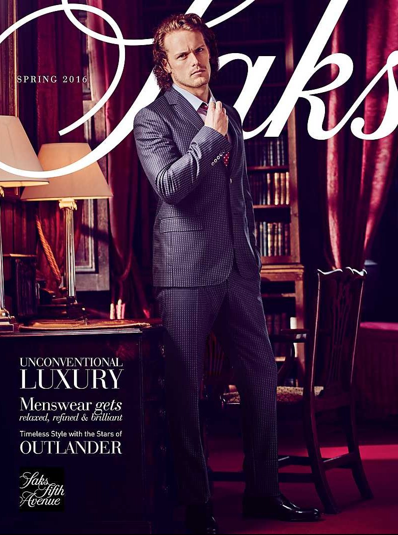 Sam Heughan covers Saks Fifth Avenues spring 2016 mens catalogue.