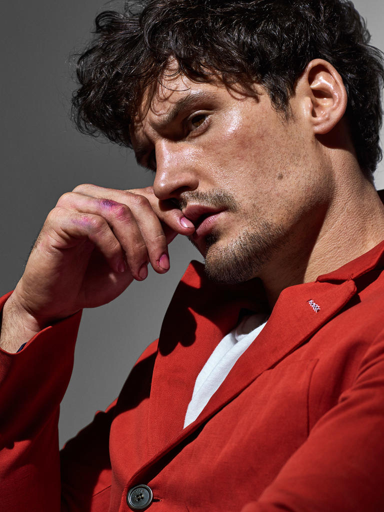 Sam Webb dons a bright Berluti jacket with a casual tee from Dsquared2.