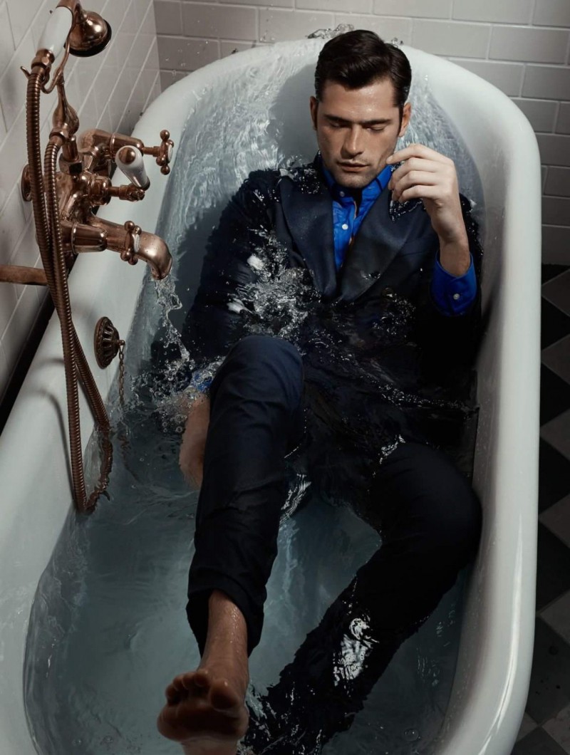 Sean O'Pry poses in a bathtub for his Mojeh magazine shoot.