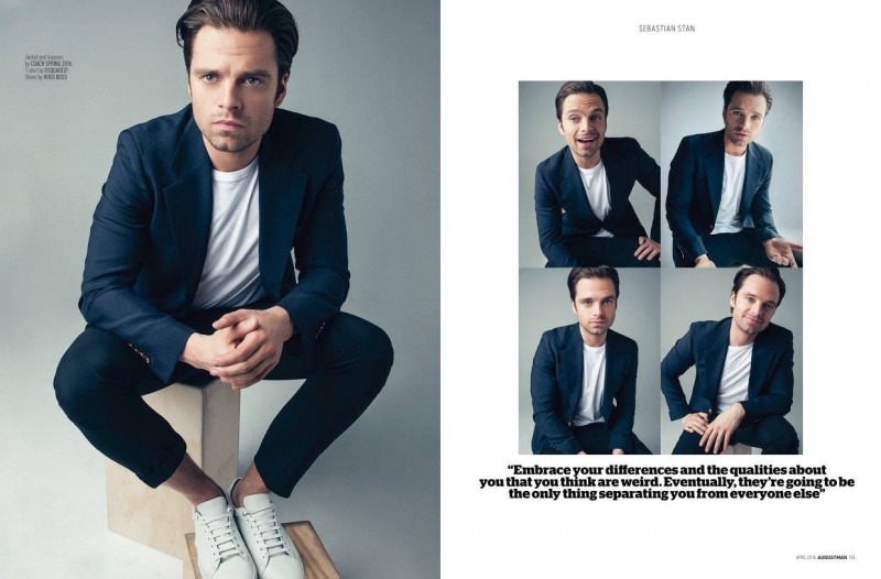 Sebastian Stan dons a spring suit from Coach.